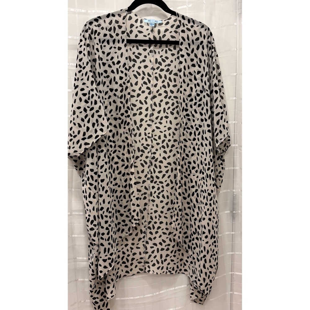 She + Sky Dalmatian Print Kimono Wrap One Size Cream Black Animal Print SL9500